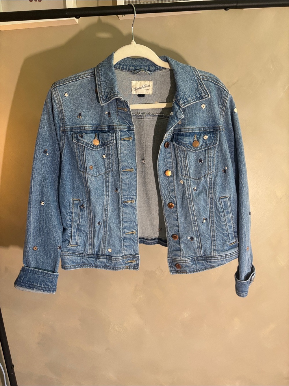 Universal Thread Light Blue Denim Jacket with Crystal Studs